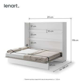 Lenart Bed Concept Horizontaal Opklapbed 160x200 - Wit, Nieuw