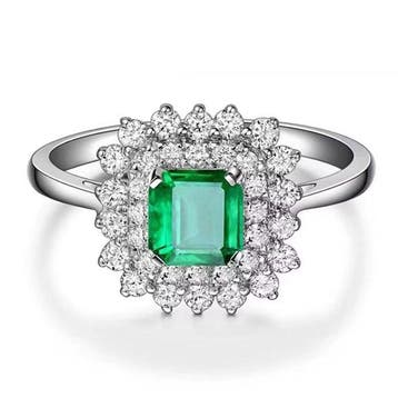 Ring - 18 karaat Witgoud - 1.64ct. tw. Smaragd - Diamant, Nieuw