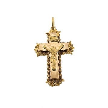 Antiek gouden hanger van een kruis met corpus; INRI, Ophalen of Verzenden