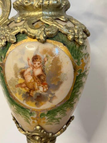Kan (2) - Metaal, Porselein - Paar decoratieve potten