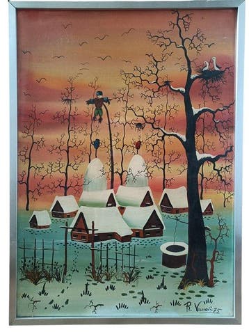 Rokys Vanovic (XX) - Paesaggio invernale con villaggio e