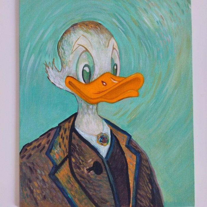 Caterina Lemma - Van Gogh Donald Duck, Antiquités & Art, Art | Peinture | Moderne
