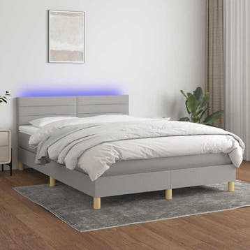 vidaXL Boxspring met matras en LED stof lichtgrijs 140x200, Huis en Inrichting, Verzenden, Nieuw