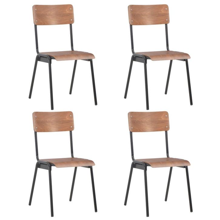 vidaXL Eetkamerstoelen 4 st massief multiplex staal bruin, Huis en Inrichting, Stoelen, Nieuw, Verzenden
