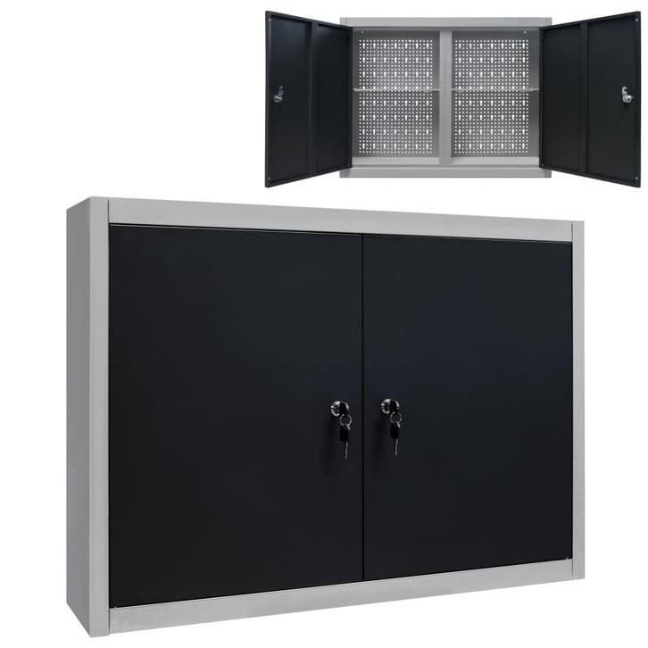vidaXL Gereedschapskast voor aan de wand metaal grijs en, Bricolage & Construction, Boîtes à outils, Envoi