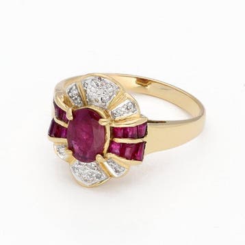 Bague - 18 carats Or jaune - Diamant - Robijn