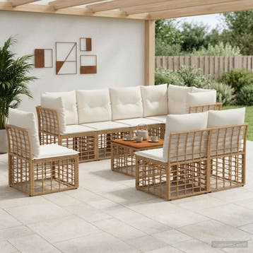 vidaXL Buiten bank set 9 st Natuurlijk en Crème Wit, Tuin en Terras, Verzenden, Nieuw