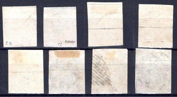 Zwitserland 1852/1862 - Helvetia en Rayon, selectie van acht, Gestempeld