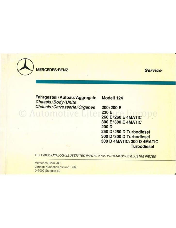 1989 MERCEDES BENZ E-KLASSE ONDERDELEN CATALOGUS, Auto diversen, Handleidingen en Instructieboekjes