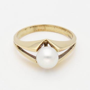 Ring - 14 karaat Geel goud Parel, Handtassen en Accessoires, Nieuw