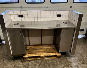 RVS Werktafel met 2 afvalruimtes, B198 x D80 x H91cm, Nieuw in verpakking