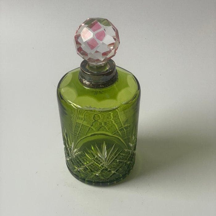 Baccarat - Parfumfles - groene overlay - .925 zilver, Antiquités & Art, Antiquités | Verre & Cristal