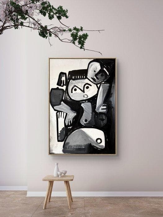 Gundi Falk (1966) - Étreinte en Noir et Blanc - XXL, Antiquités & Art, Art | Peinture | Moderne