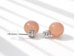 Argent 925, pierre de lune pêche, zircon - Boucles