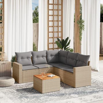 vidaXL Patio Sofa Set 6-zits Beige mix en grijs, Verzenden, Nieuw