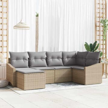 vidaXL Tuin Eettafel Set 6 st Beige en Lichtgrijs, Verzenden, Nieuw