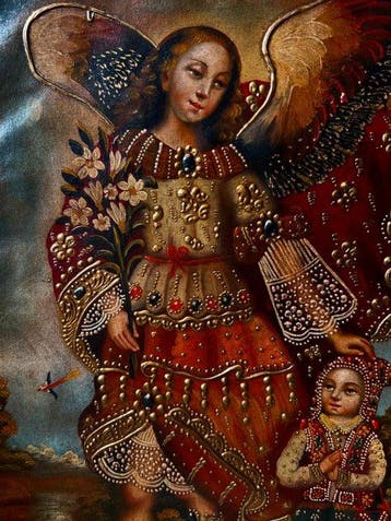 Cuzco School - Archangel Guardian Raphael with Child Pilgrim