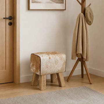 vidaXL Bank 40 x 30 x 45 cm Echt Leer Bruin en wit, Huis en Inrichting, Verzenden, Nieuw
