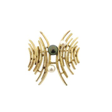 60s Gouden cultivé parelbroche | Tahiti, Ophalen of Verzenden