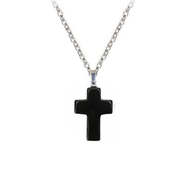 Fako Bijoux - Ketting - Kruisje Mini - Obsidiaan -, Verzenden