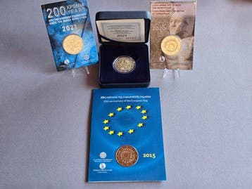 Griekenland. 2 Euro 2015/2021 (4 coins) Proof + BU (Zonder