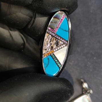 Ring en hanger van zilver S925, abalone, parelmoer,