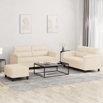 vidaXL 3-delige Loungeset met kussens microvezelstof beige, Verzenden