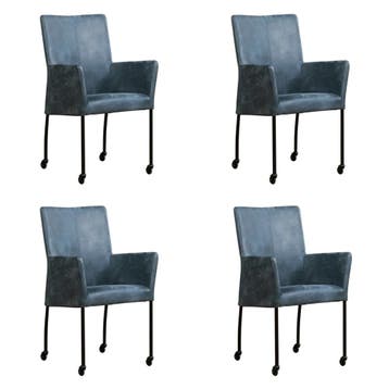 Set van 4 Leren eetkamerstoelen Comfort met wieltjes en, Ophalen of Verzenden