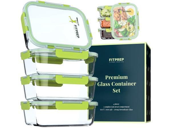 Veiling - FITPREP® glazen containers met deksels set van 8, Sport en Fitness, Overige Sport en Fitness