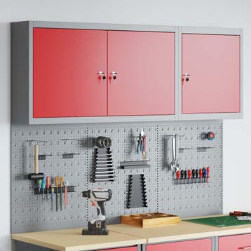 vidaXL Gereedschapskast Set met plank 5 st Rood Gepoedercoat, Verzenden, Nieuw