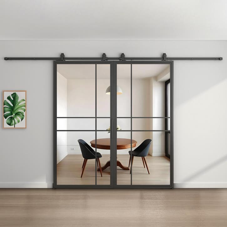 Dubbele stalen schuifdeur Zwart 6 Vlaks Helder glas Luxe des, Bricolage & Construction, Châssis & Portes coulissantes