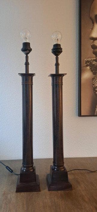 Tafellamp (2) - Metaal bruin gepatineerd - Hoge XL lampen