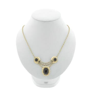Gouden jasseron schakelcollier met granaat (Ketting), Gebruikt, Ophalen of Verzenden, Met edelsteen, Goud
