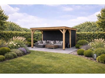 Veiling - Douglas terrasoverkapping met berging 524x500x257c, Tuin en Terras, Overkappingen, Nieuw