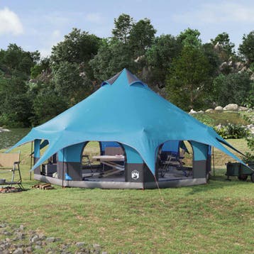 vidaXL Familietent 10-persoons Blauw 185T Polyester met PU, Caravans en Kamperen, Verzenden, Nieuw