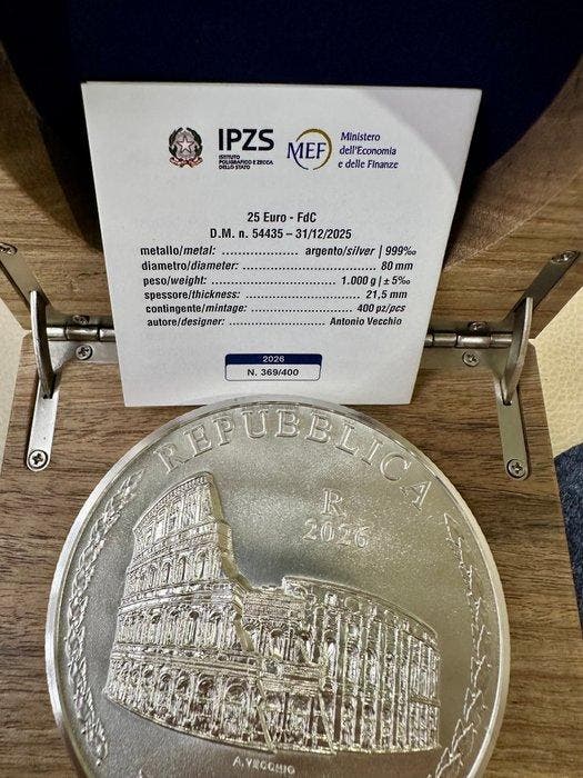 Italië. 25 Euro 2026 Colosseo - 1 Kg Argento (.999), Timbres & Monnaies, Monnaies | Europe | Monnaies non-euro