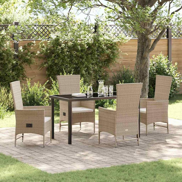 vidaXL Tuin Eettafel Set met kussen 5 pcs Beige poly rattan, Tuin en Terras, Tuinsets en Loungesets, Nieuw, Verzenden