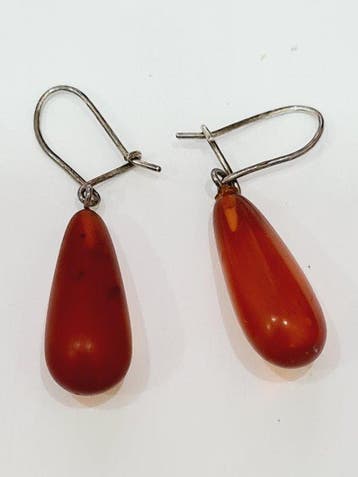 zilver en amber - Oorbellen - Oorbellen van barnsteen