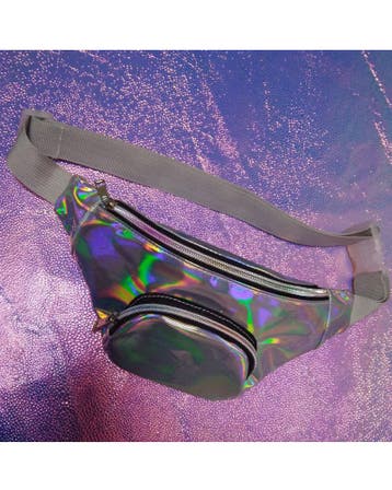 KIMU® Heuptasje Rond Voorvak Zilver Iridescent Heuptas Holog, Handtassen en Accessoires, Tassen | Damestassen, Ophalen of Verzenden