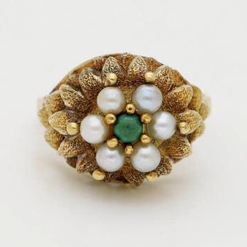 Ring - 18 karaat Geel goud Parel - Turquoise, Handtassen en Accessoires, Nieuw