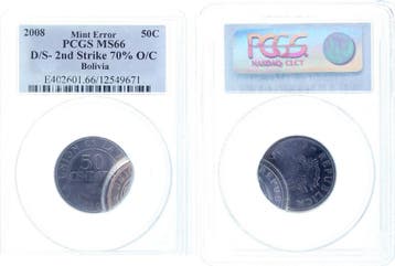 Fehlpraegung 50 Centavos 2008 Bolivien Pcgs Ms66 2 x gepr..., Verzenden, België