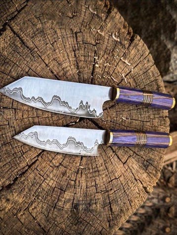 Chef Knife Hand Forged in Old Twisted Steel, Etching wavy