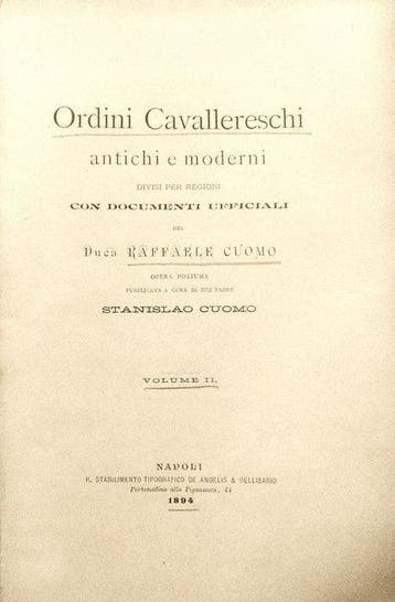Cuomo Raffaele. - Ordini Cavallereschi. Prima Edizione. -