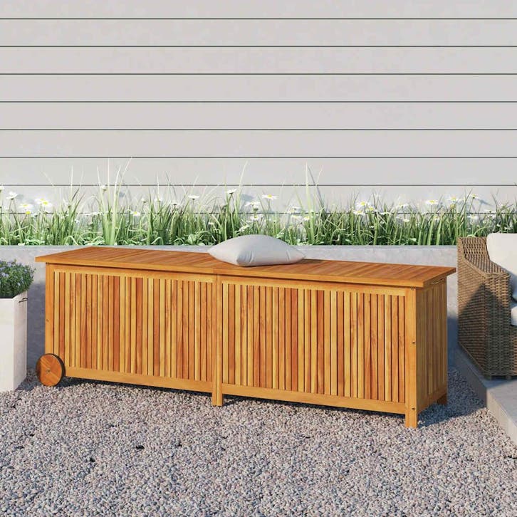 vidaXL Tuinbox met wieltjes 150x50x58 cm massief acaciahout, Tuin en Terras, Bergingen en Tuinkasten, Nieuw, Verzenden
