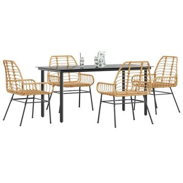 vidaXL 5-delige Tuinset poly rattan glas bruin, Verzenden, Nieuw, Tuinset