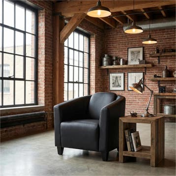 Leren fauteuil Press - Toledo Nero (zwart) - Poten hout, Nieuw, Ophalen of Verzenden, Eigentijds, Klassiek, Retro, Romantisch, Vintage