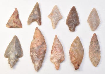 Neolithisch Jasper, Flint 10 pijlpunten AA++ (Zonder
