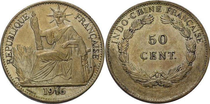50 Centimes Jahreszahl in 1916 umgraviert Franzoesisch In..., Postzegels en Munten, Munten | Amerika, Verzenden