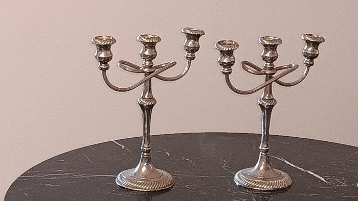 Kaarsenhouder (2) - Metallo zilveren plaat, Antiek en Kunst, Curiosa en Brocante