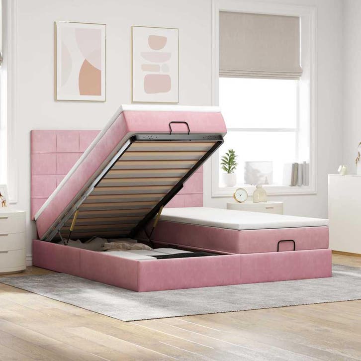 vidaXL Ottoman bed met matrassen 180x200cm fluweel roze, Huis en Inrichting, Slaapkamer | Bedden, Nieuw, Verzenden